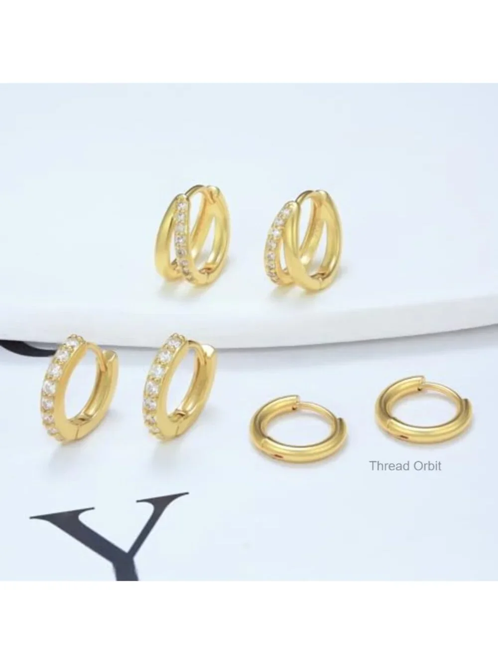 Surgical Steel Gold Huggie Hoop Earrings Set Hypoallergenic Cubic Zirconia 3